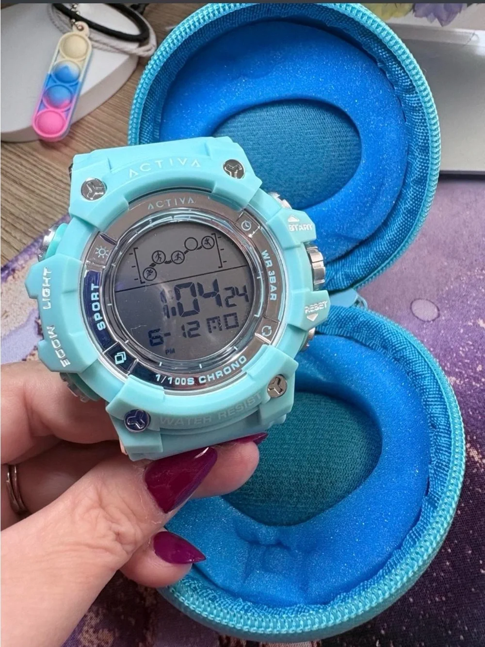 🩵 Ativa Men's Digital Sport Watch in Light Blue with case & wheel keychain